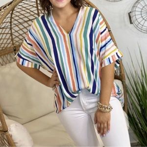 “NEW” Jodifl V Neck Stripe Top Size L